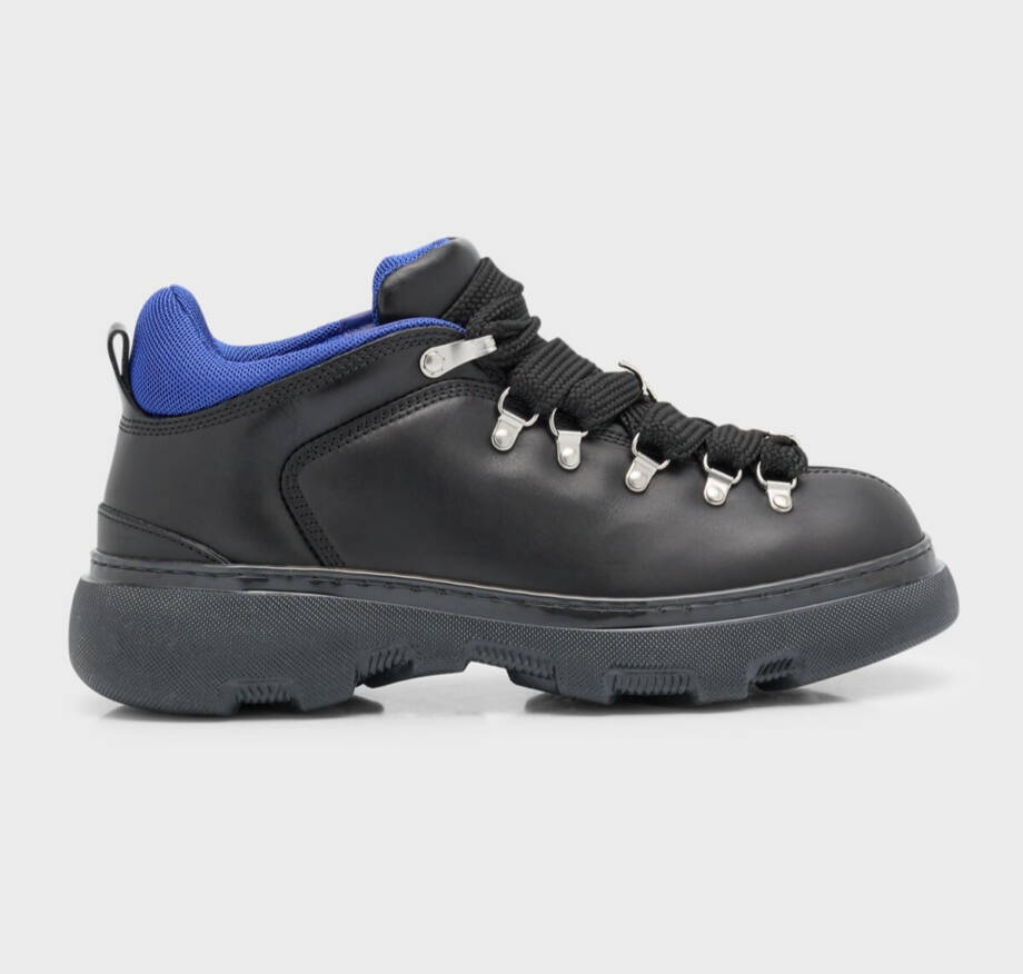Burberry Black Leather Ankle-High Lace-Up Trek Boots Men's 45 Black