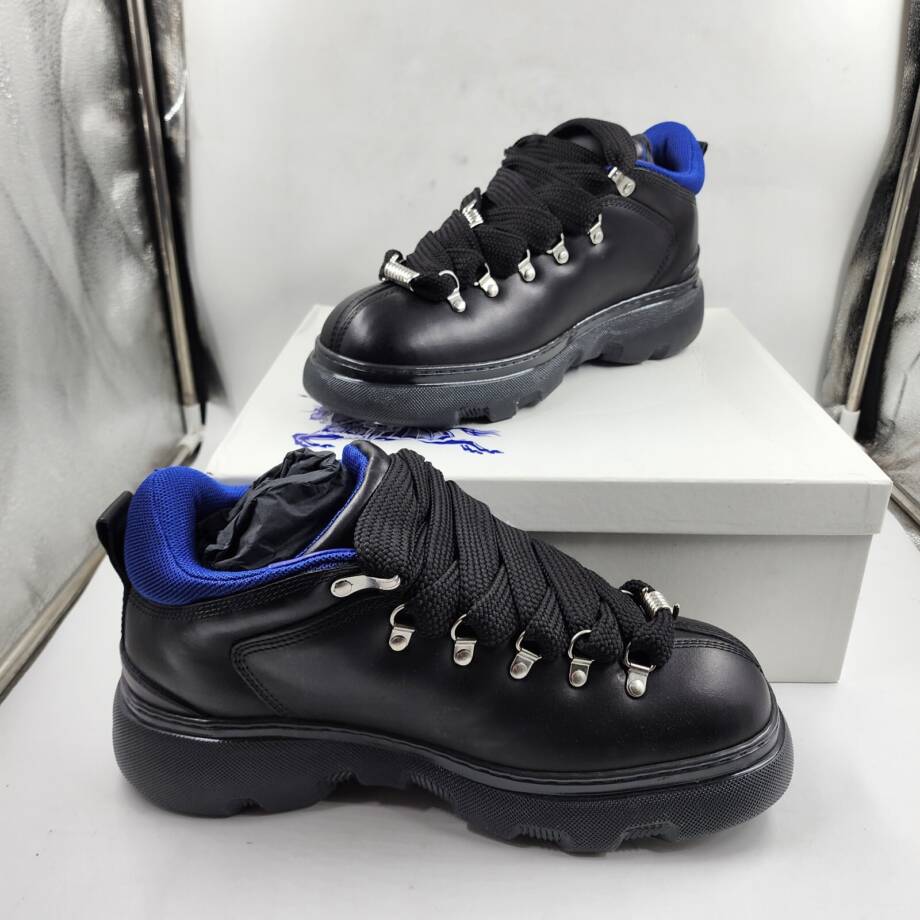 Burberry Black Leather Ankle-High Lace-Up Trek Boots Men's 45 Black