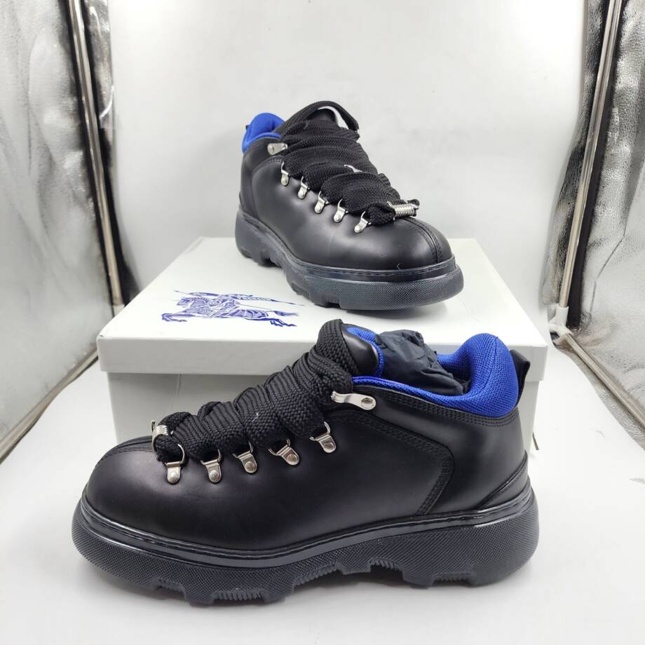 Burberry Black Leather Ankle-High Lace-Up Trek Boots Men's 45 Black