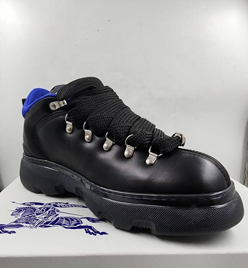 Burberry Black Leather Ankle-High Lace-Up Trek Boots Men's 45 Black