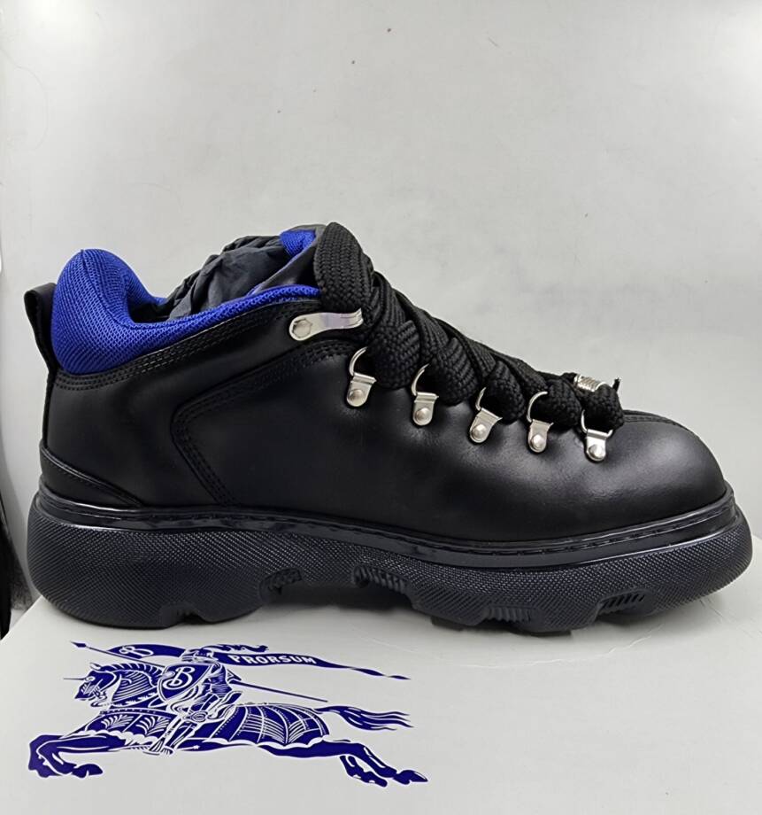 Burberry Black Leather Ankle-High Lace-Up Trek Boots Men's 45 Black