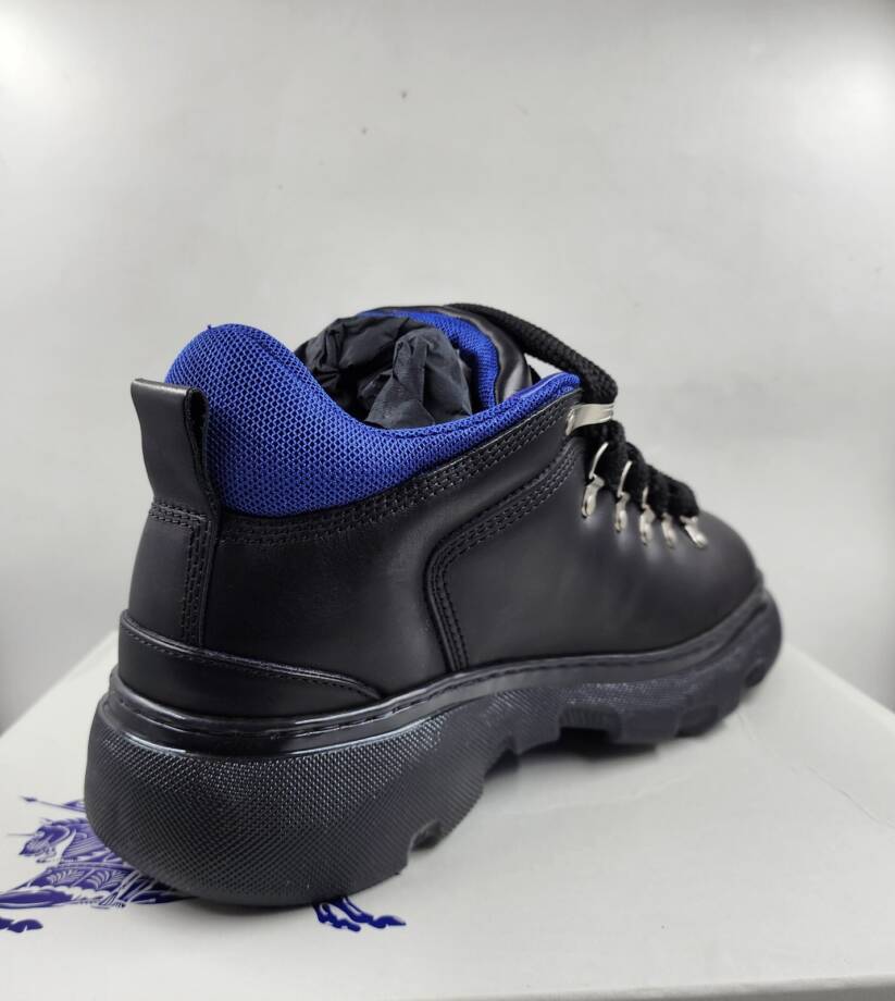 Burberry Black Leather Ankle-High Lace-Up Trek Boots Men's 45 Black