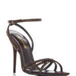 Saint Laurent Ava Embellished High Heel Sandals Women's 39/9 US Chocolate
