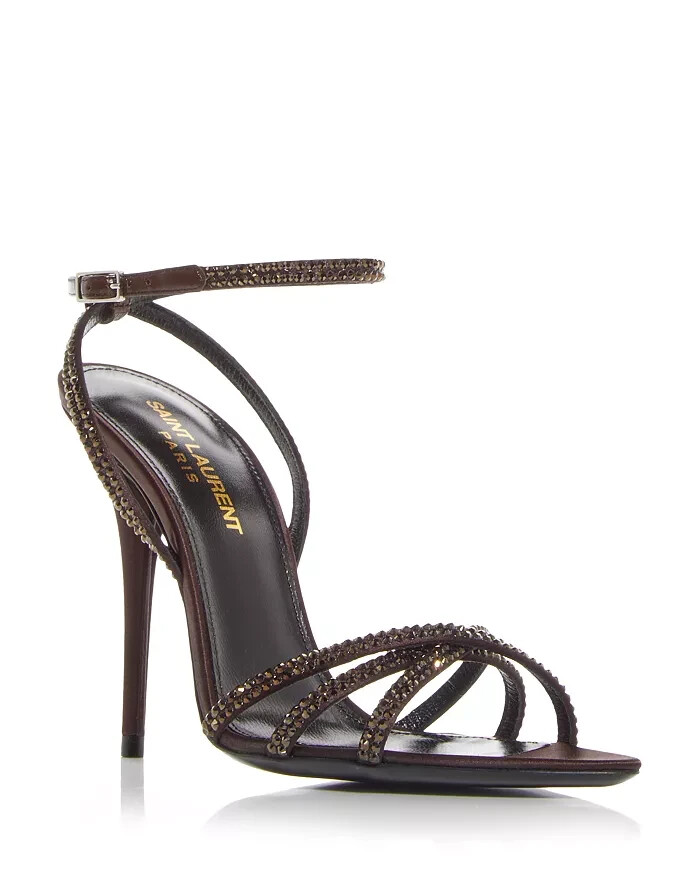 Saint Laurent Ava Embellished High Heel Sandals Women's 39/9 US Chocolate