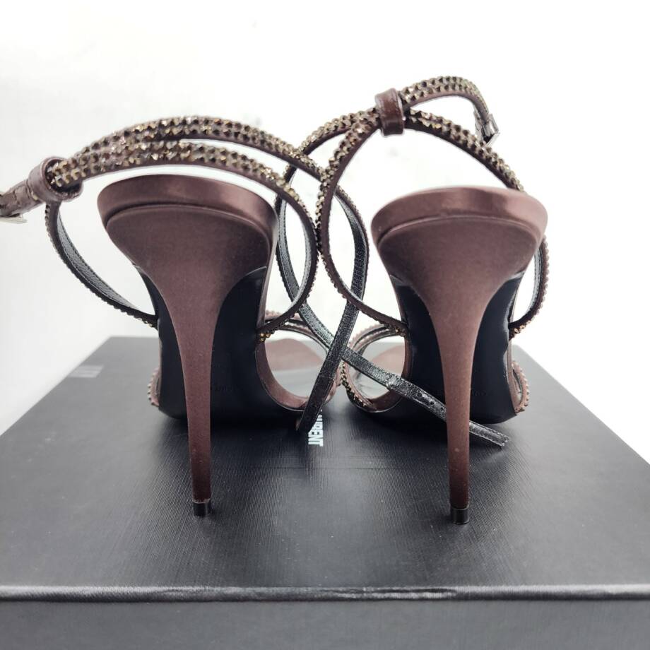 Saint Laurent Ava Embellished High Heel Sandals Women's 39/9 US Chocolate
