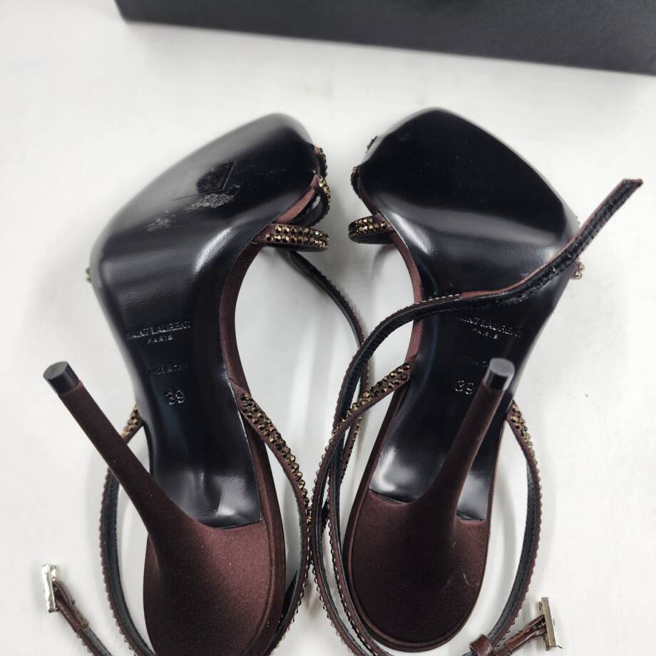 Saint Laurent Ava Embellished High Heel Sandals Women's 39/9 US Chocolate