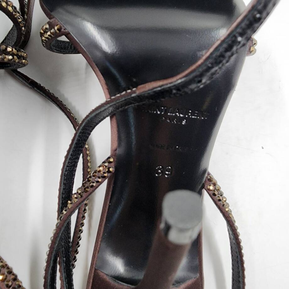 Saint Laurent Ava Embellished High Heel Sandals Women's 39/9 US Chocolate