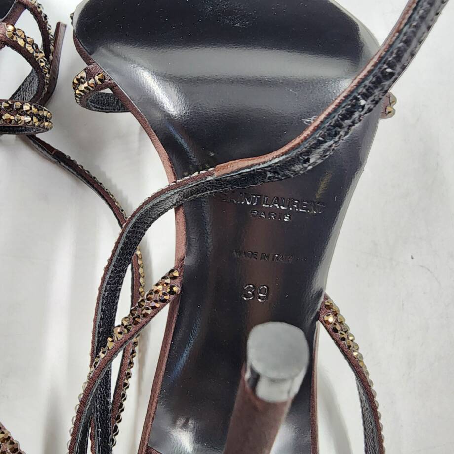 Saint Laurent Ava Embellished High Heel Sandals Women's 39/9 US Chocolate
