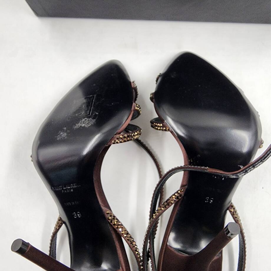 Saint Laurent Ava Embellished High Heel Sandals Women's 39/9 US Chocolate