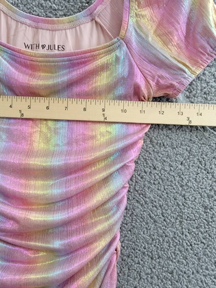 With Jules Ruched Square-Neck Mesh Dress Big Girls L Multi Short Sleeve Pullover