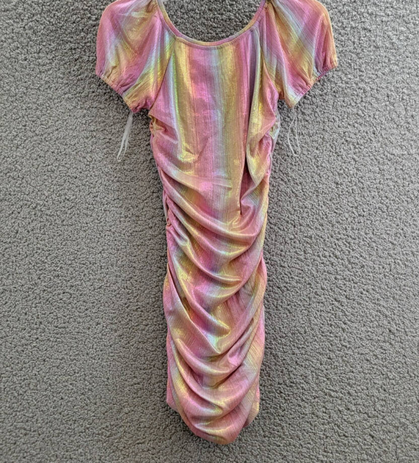 With Jules Ruched Square-Neck Mesh Dress Big Girls L Multi Short Sleeve Pullover