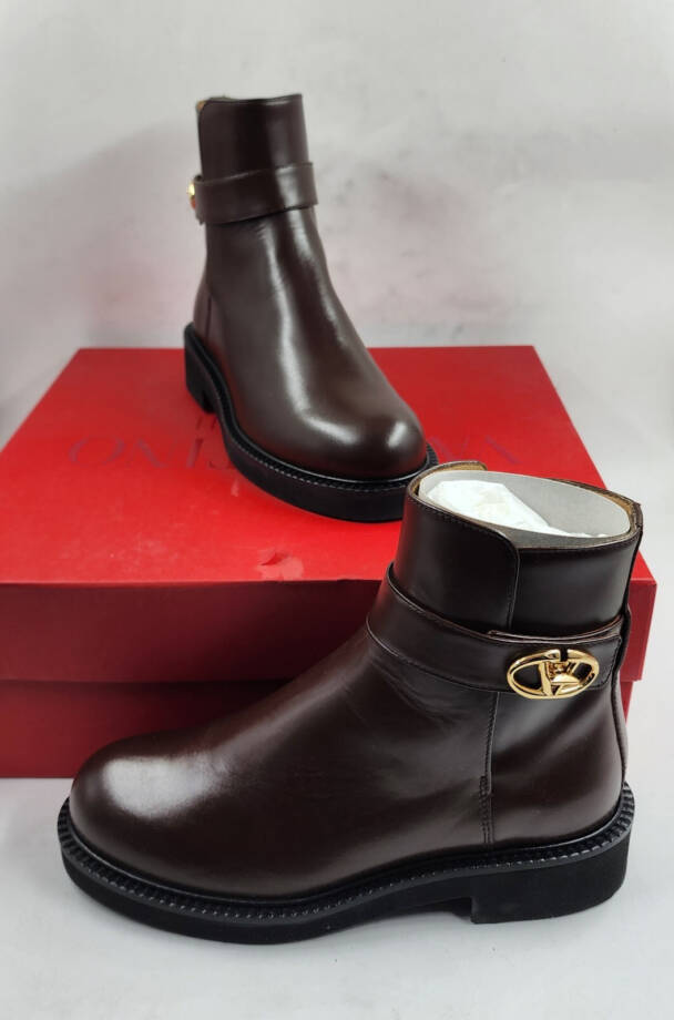 Valentino Garavani VLogo Locker 40MM Ankle Boots Women's 36/6 US Dark Brown