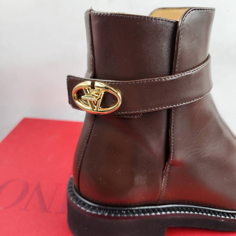 Valentino Garavani VLogo Locker 40MM Ankle Boots Women's 36/6 US Dark Brown