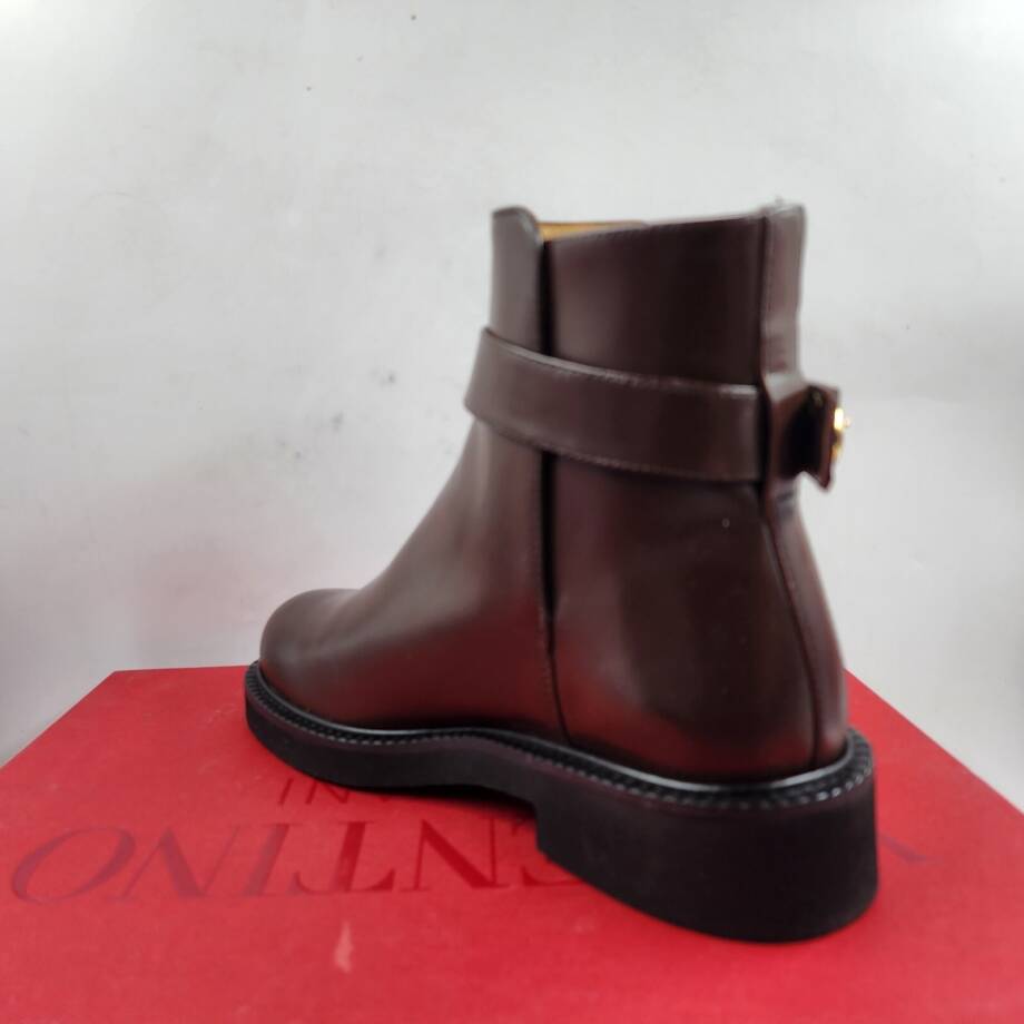 Valentino Garavani VLogo Locker 40MM Ankle Boots Women's 36/6 US Dark Brown