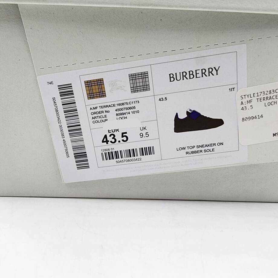 Burberry Terrace Leather Low-Top Sneakers Men's 43.5/10.5 US Loch Round Toe