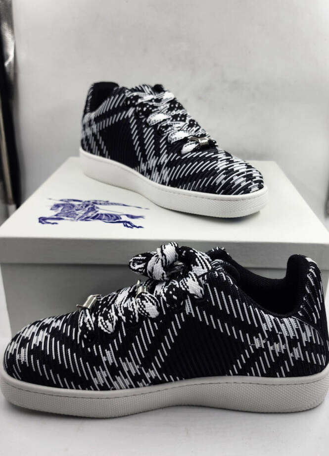 Burberry Check Knit Box Low-Top Sneakers Men's 46/13 US Black/White Lace Up