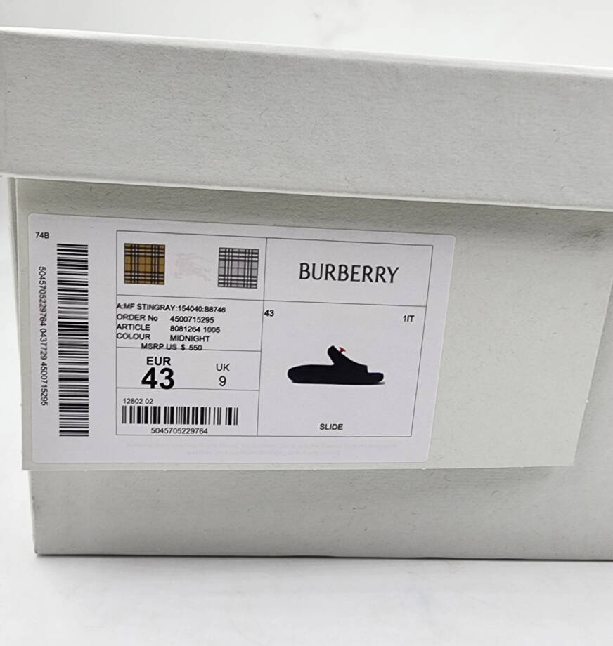 Burberry "Stingray" Rubber Pool Slide Flip Flop Men's 43/10 US Midnight Slip On