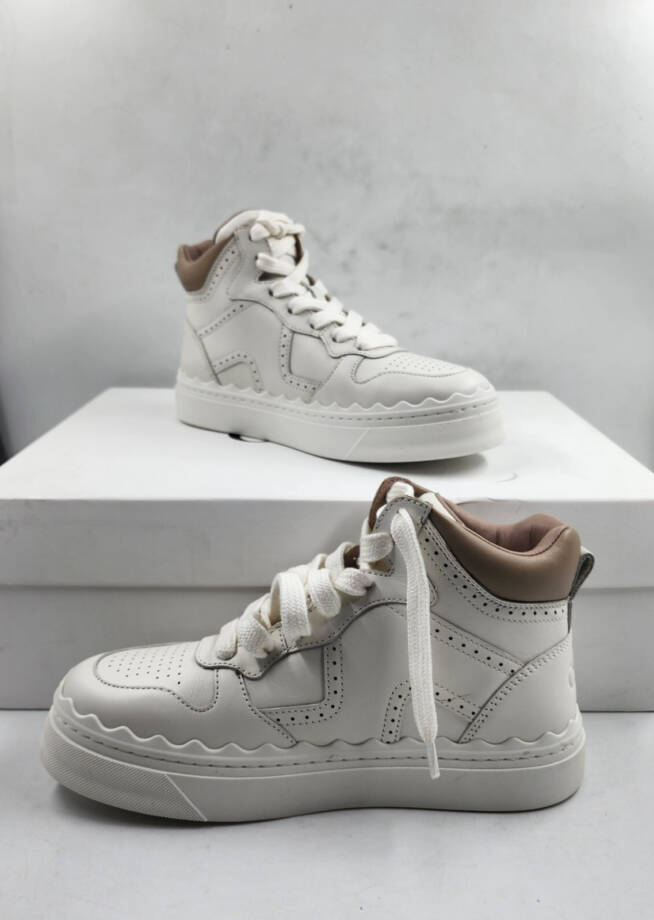 Chloé Lauren High Top Sneakers Women's 35/5 US Light Nude Lace Up Closure