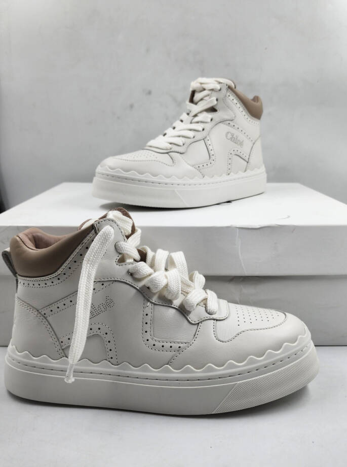Chloé Lauren High Top Sneakers Women's 35/5 US Light Nude Lace Up Closure