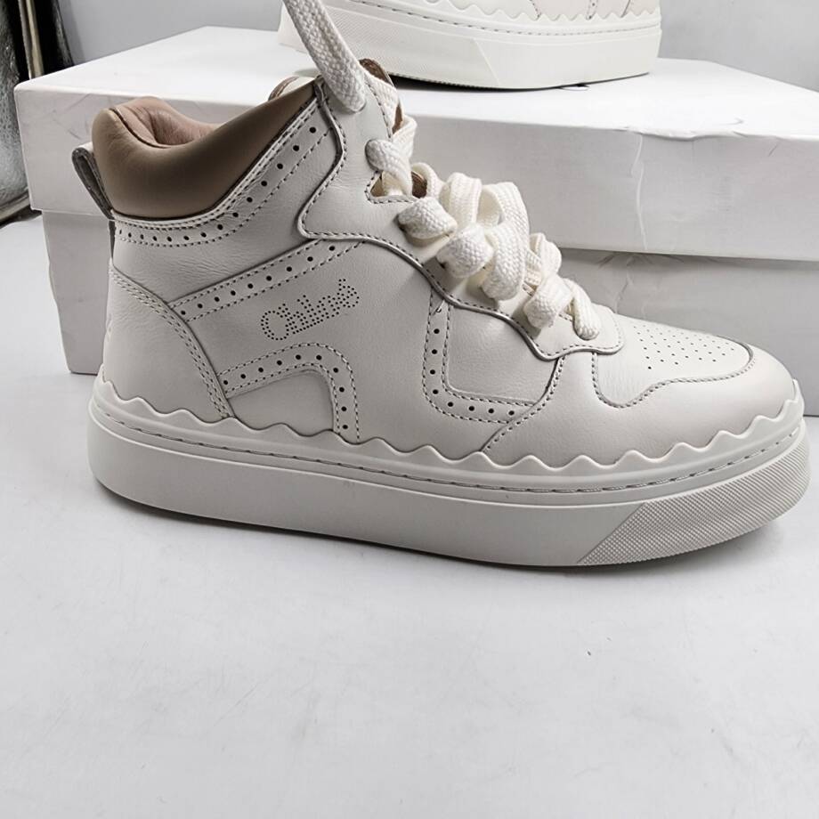 Chloé Lauren High Top Sneakers Women's 35/5 US Light Nude Lace Up Closure