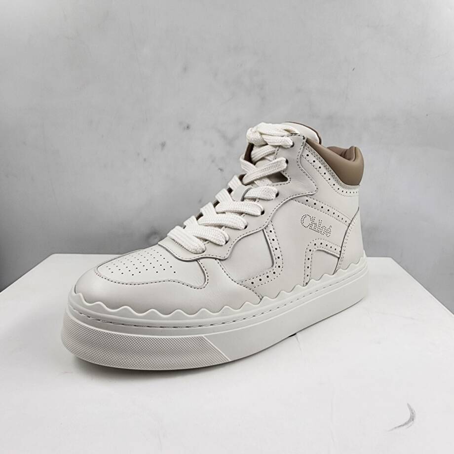 Chloé Lauren High Top Sneakers Women's 35/5 US Light Nude Lace Up Closure