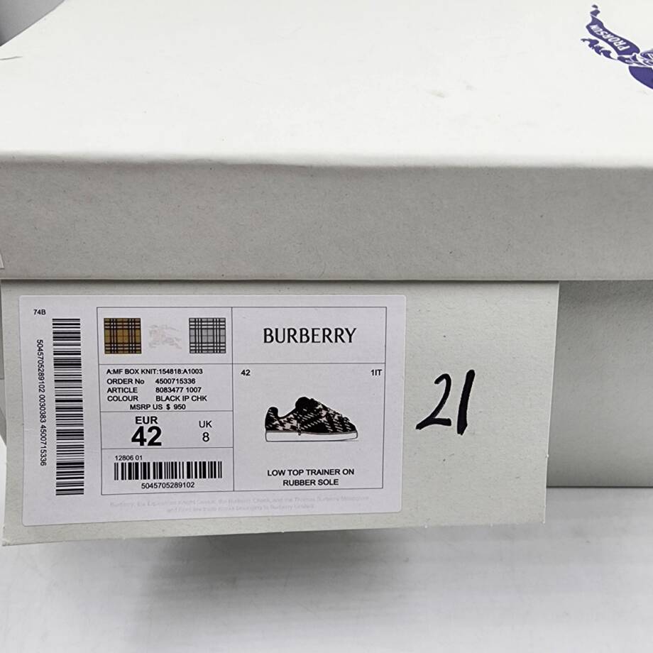 Burberry Check Knit Box Low-Top Sneakers Men's 42/9 US Black/White Lace Up