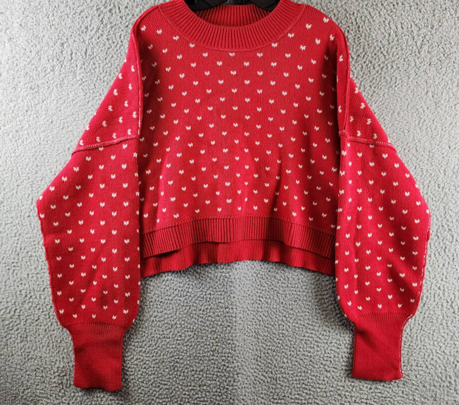 Free People Patterned Easy Street Cropped Sweater Womens L Red/White Long Sleeve