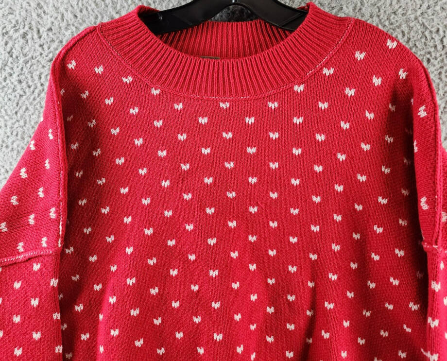 Free People Patterned Easy Street Cropped Sweater Womens L Red/White Long Sleeve