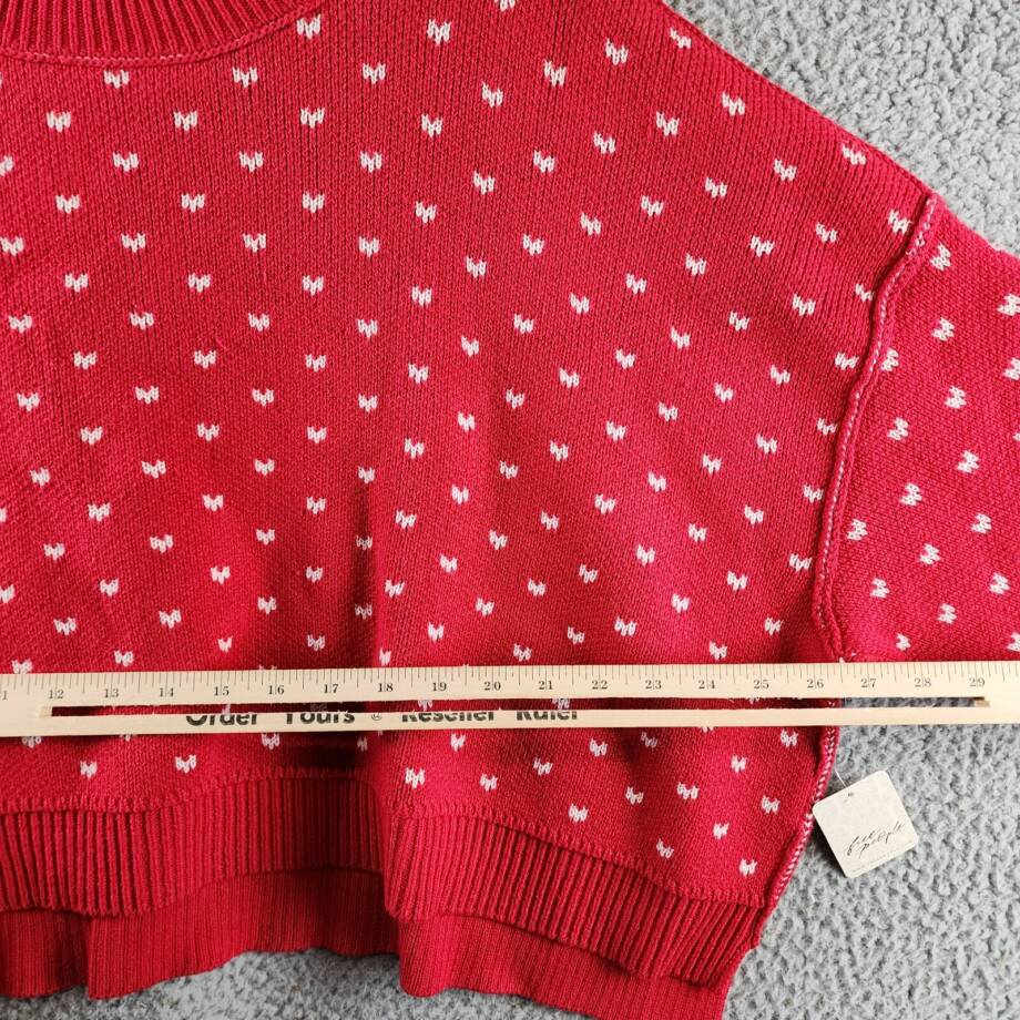 Free People Patterned Easy Street Cropped Sweater Womens L Red/White Long Sleeve