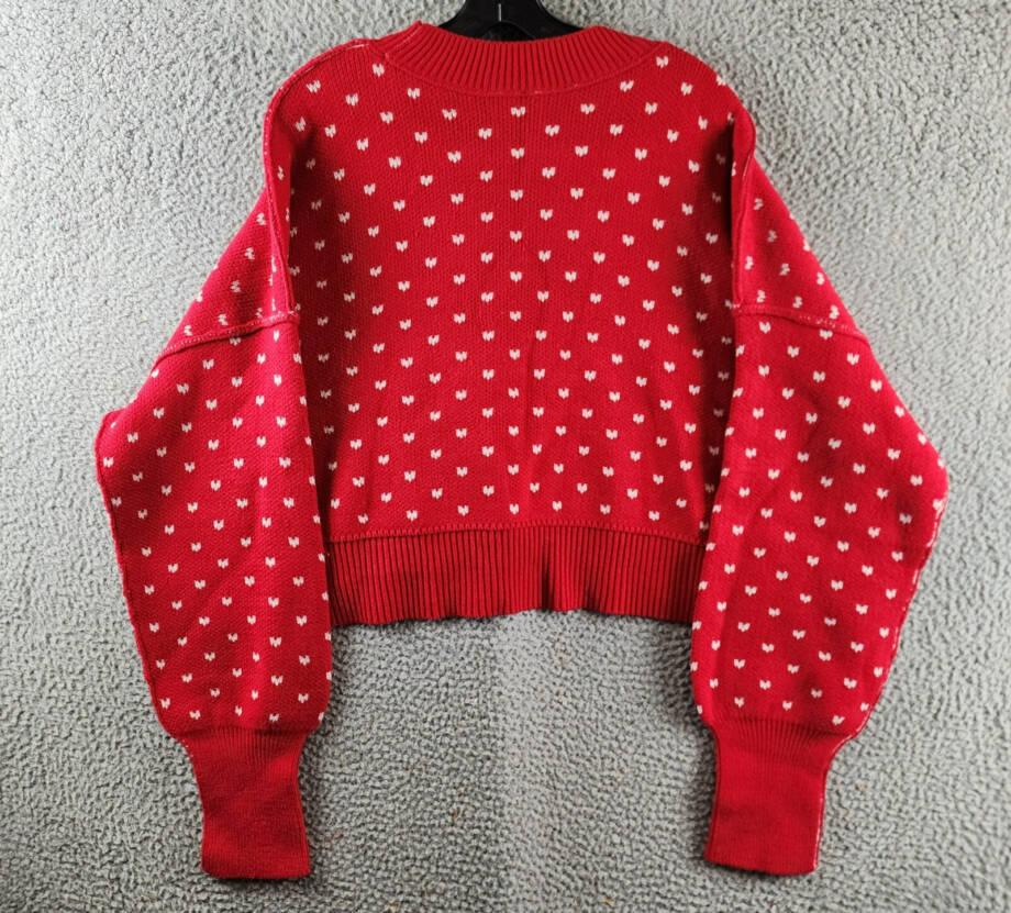 Free People Patterned Easy Street Cropped Sweater Womens L Red/White Long Sleeve