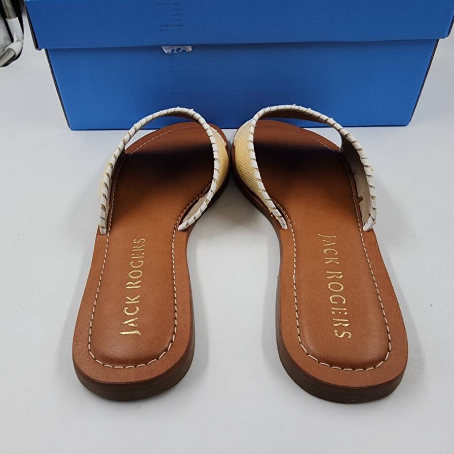 Jack Rogers Scarlett Rattan Slide Sandals Women's 7M Natural/White Slip On