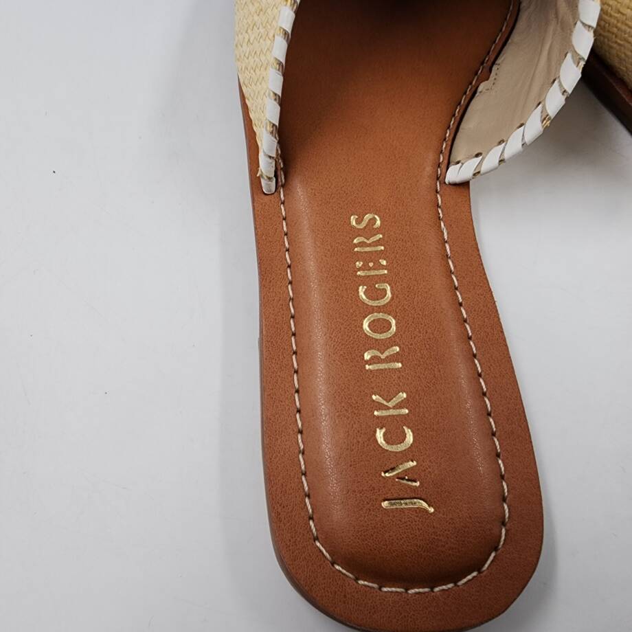 Jack Rogers Scarlett Rattan Slide Sandals Women's 7M Natural/White Slip On