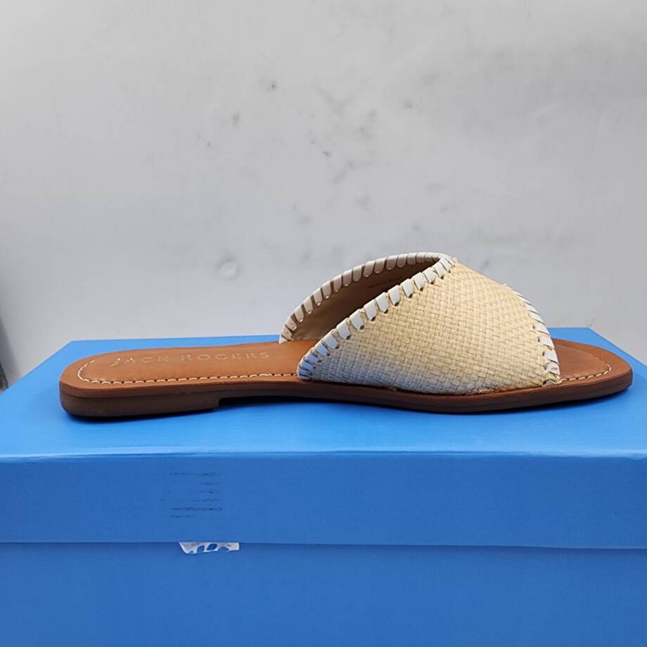 Jack Rogers Scarlett Rattan Slide Sandals Women's 7M Natural/White Slip On