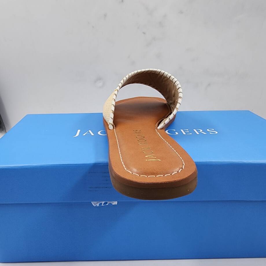 Jack Rogers Scarlett Rattan Slide Sandals Women's 7M Natural/White Slip On