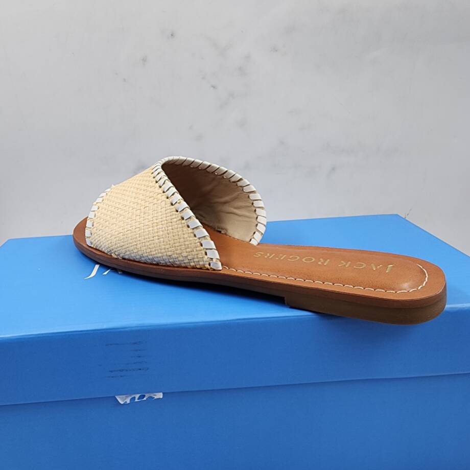 Jack Rogers Scarlett Rattan Slide Sandals Women's 7M Natural/White Slip On