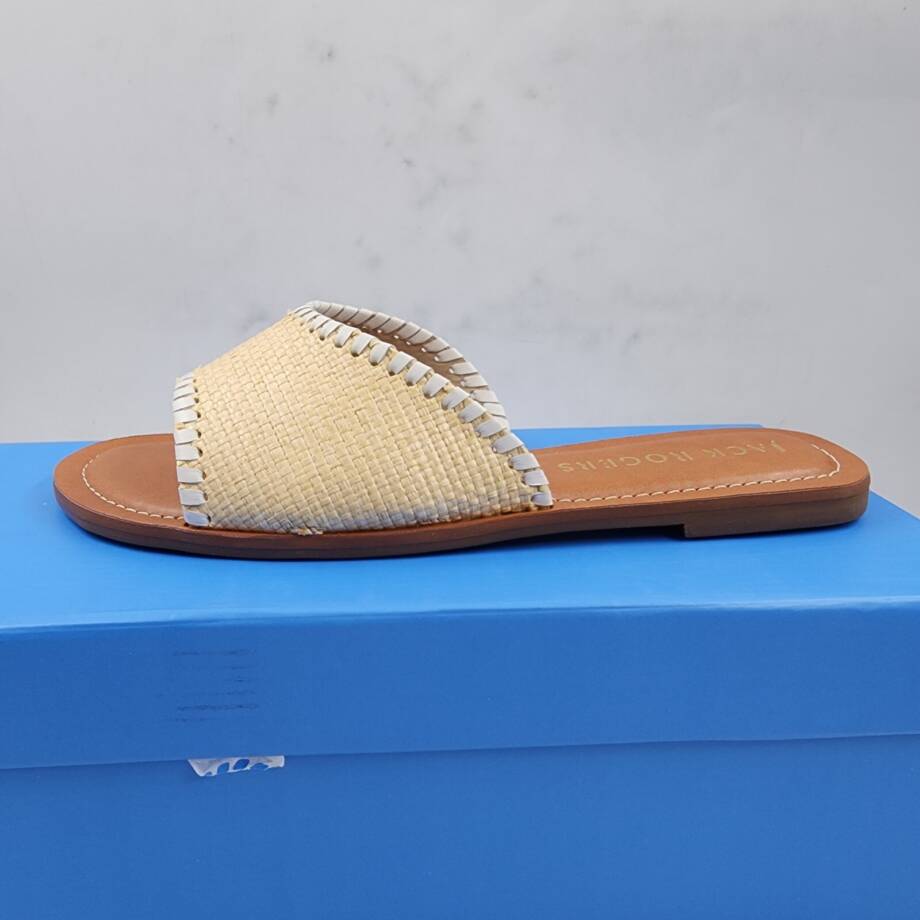 Jack Rogers Scarlett Rattan Slide Sandals Women's 7M Natural/White Slip On