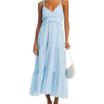 Aqua Braided Strap Maxi Dress Womens XL Sky Blue Tiered Sweetheart Neck Pullover