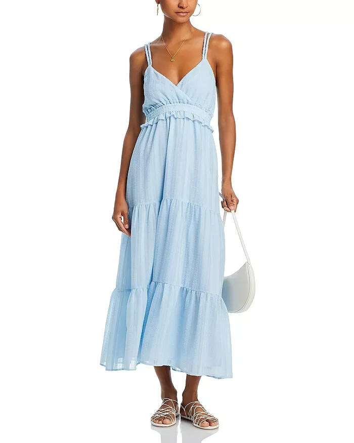 Aqua Braided Strap Maxi Dress Womens XL Sky Blue Tiered Sweetheart Neck Pullover