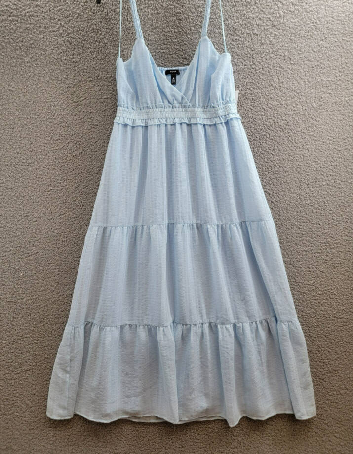 Aqua Braided Strap Maxi Dress Womens XL Sky Blue Tiered Sweetheart Neck Pullover