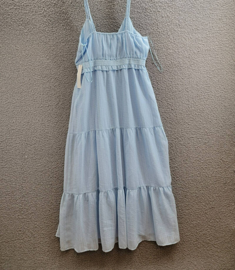Aqua Braided Strap Maxi Dress Womens XL Sky Blue Tiered Sweetheart Neck Pullover