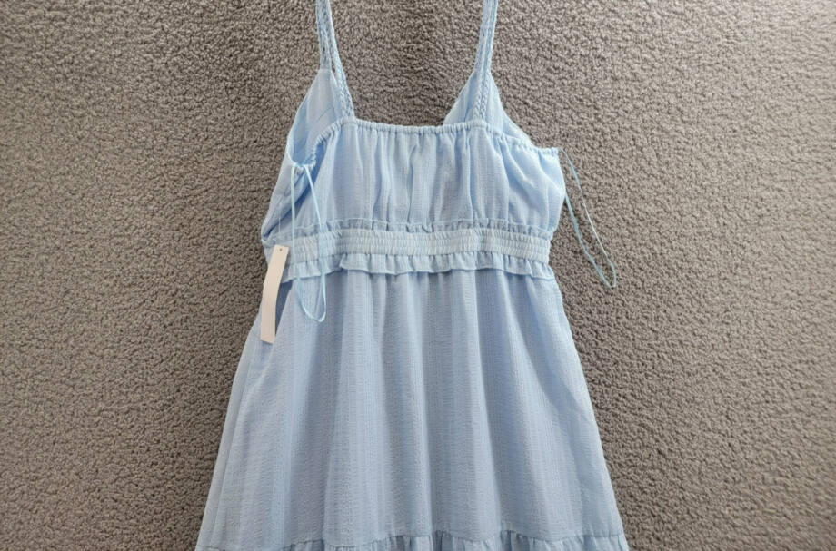 Aqua Braided Strap Maxi Dress Womens XL Sky Blue Tiered Sweetheart Neck Pullover