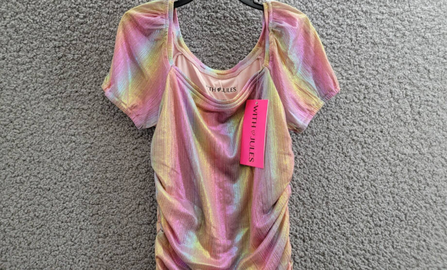 With Jules Ruched Square-Neck Mesh Dress Big Girl XL Multi Short Sleeve Pullover