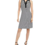 Karen Kane Contrast Collar Placket Dress Women's XS Black/White Striped Pullover