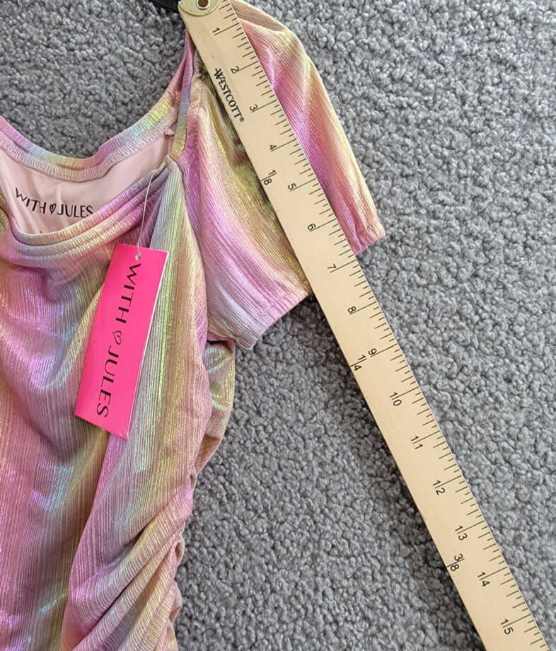 With Jules Ruched Square-Neck Mesh Dress Big Girl XL Multi Short Sleeve Pullover