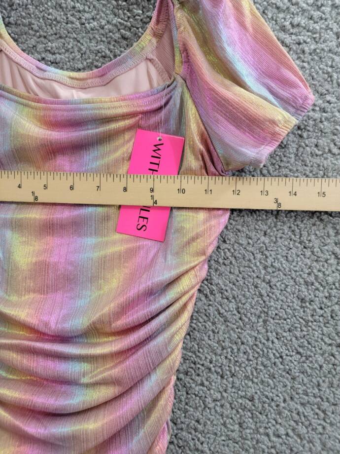 With Jules Ruched Square-Neck Mesh Dress Big Girl XL Multi Short Sleeve Pullover
