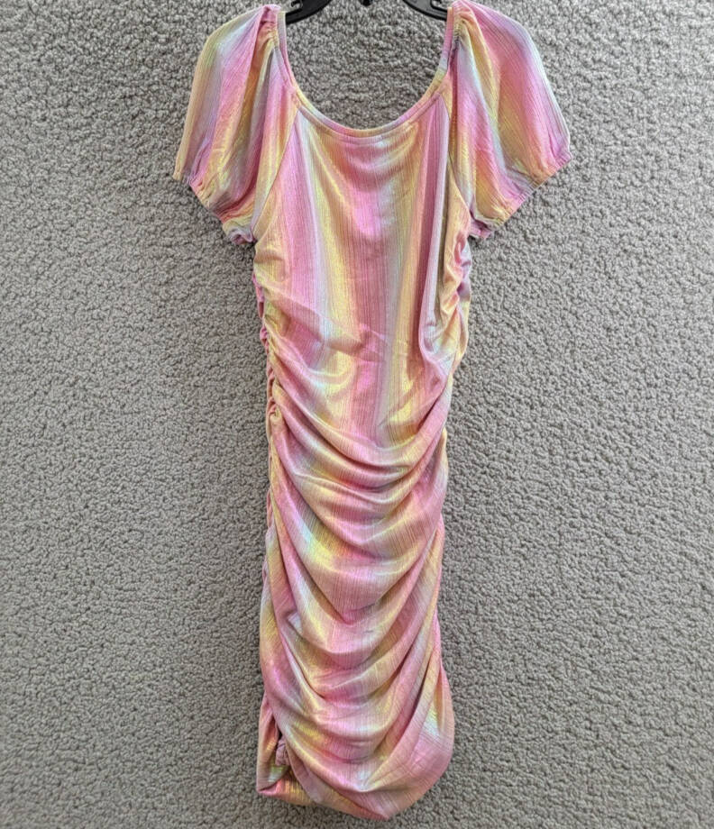 With Jules Ruched Square-Neck Mesh Dress Big Girl XL Multi Short Sleeve Pullover