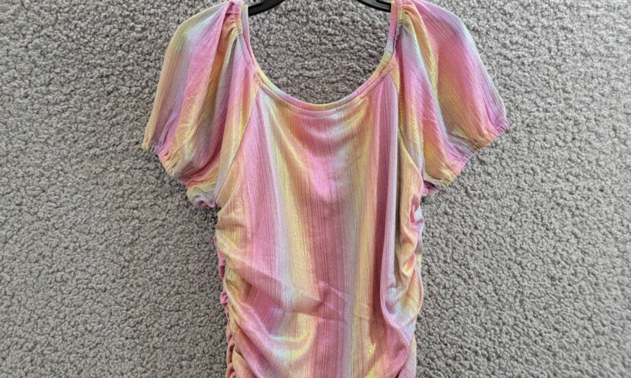 With Jules Ruched Square-Neck Mesh Dress Big Girl XL Multi Short Sleeve Pullover