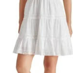 Steve Madden Kahina Tiered Lace-Trim Minidress Women's M White Straight Neck
