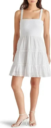 Steve Madden Kahina Tiered Lace-Trim Minidress Women's M White Straight Neck