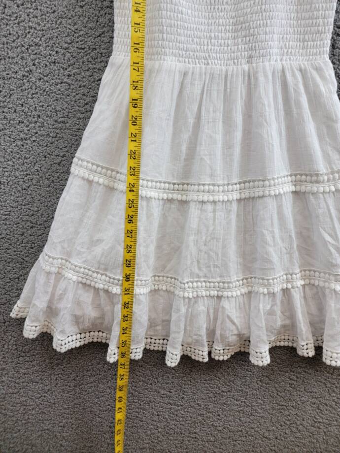 Steve Madden Kahina Tiered Lace-Trim Minidress Women's M White Straight Neck